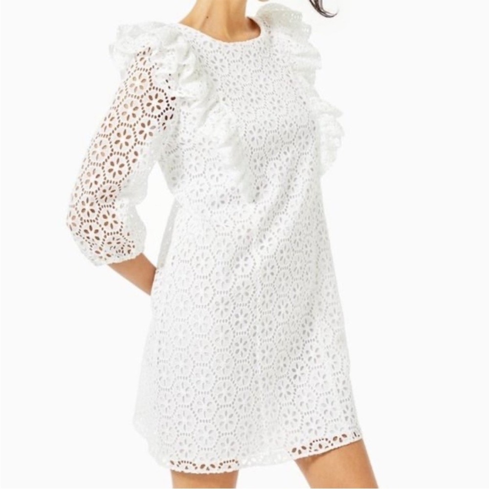 Lilly Pulitzer Primm Dress Size Small In Resort White Preppy Dainty Eyelet - Picture 2 of 13